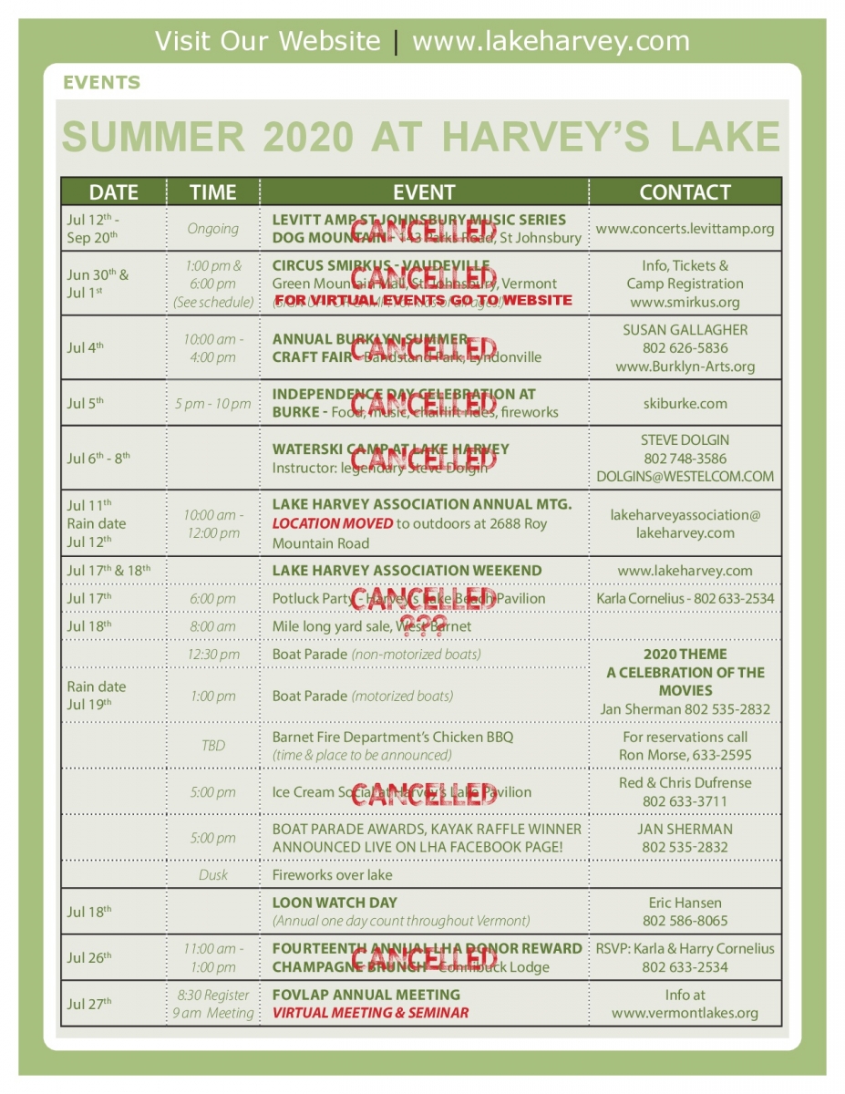 Lake Harvey Calendar 2018